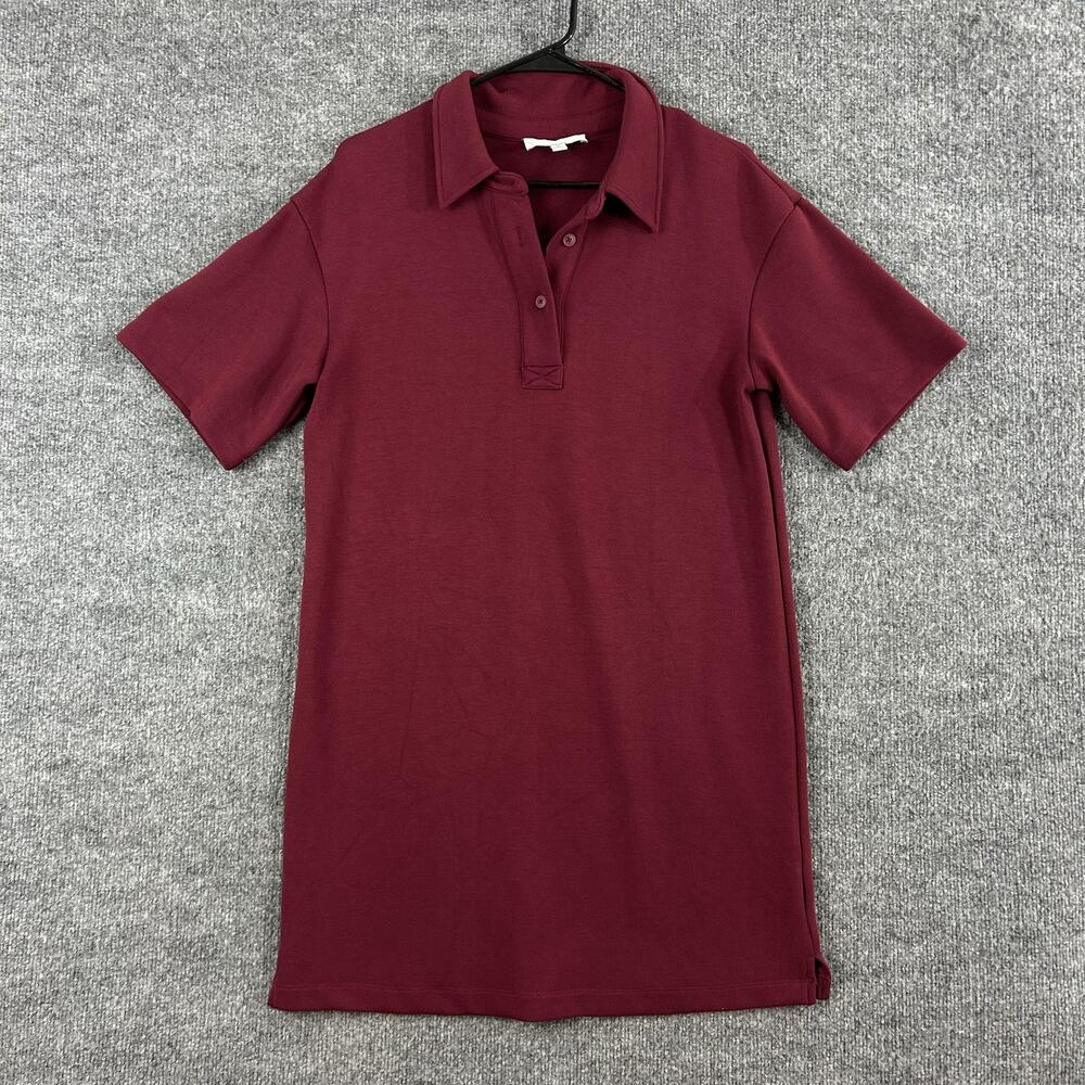 Le Bop Dress Medium Solene Polo Mini Shirt Dress Burgundy Minimalist Preppy Comf
